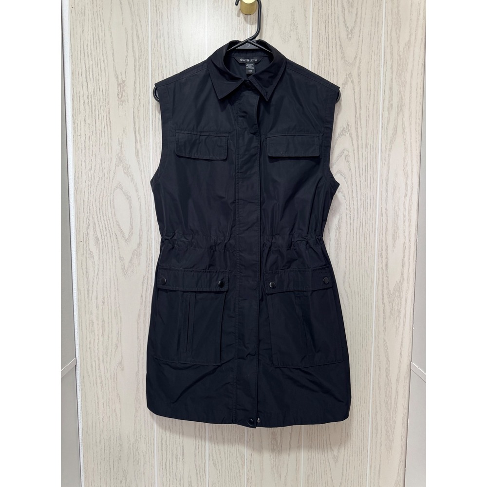 Athleta Womens Black Utility Longline Vest Cargo Pockets Cinched Waist XXS